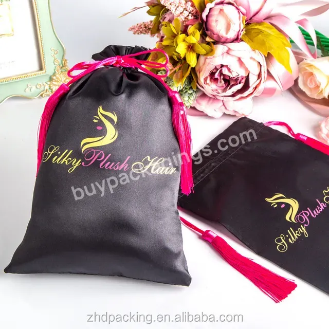 Customized Black Large Shoe Drawstring Dust Custom Logo Shoes Satin Packing Bag With Tassel