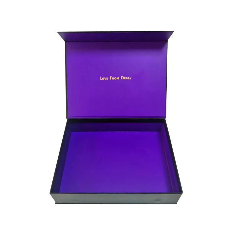 Customized Black Purple Magnet Box With Lid Gift Boxes Custom Hot Stamping Logo Packaging