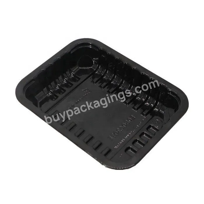 Customized Blister Meat Tray Supermarket Black Trays Recycled Pet Plastic Frozen Meat Fruit Disposable Tray Container