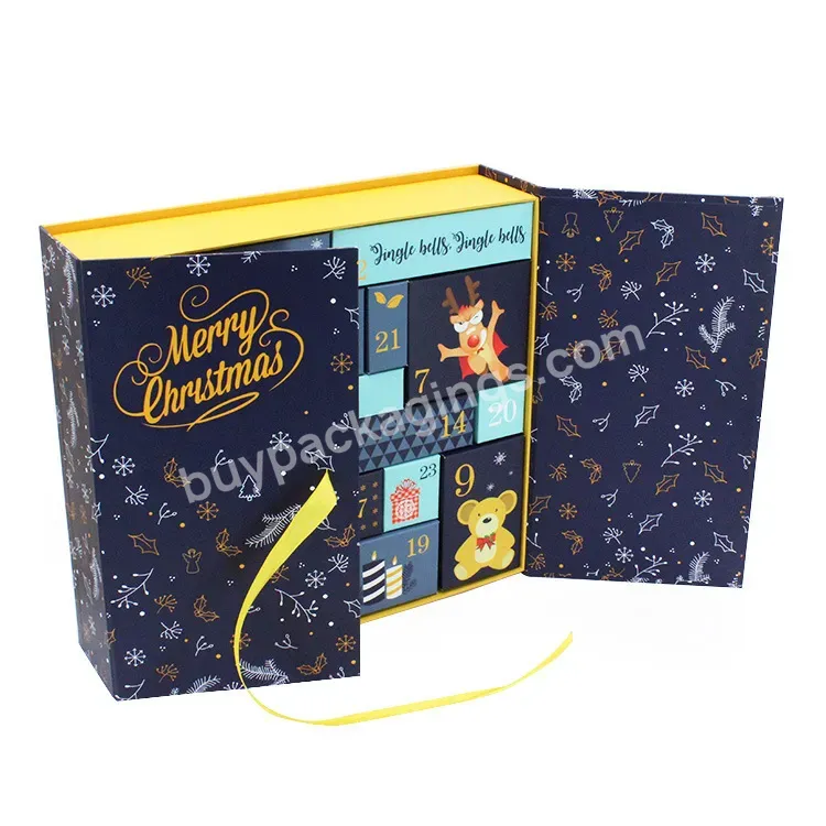 Customized Candy Wholesale Rectangular Cardboard Christmas Advent Calendar Beauty Packaging Gift Box Black