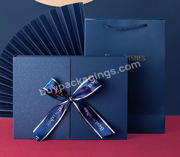 Customized Classic Business Double Open Paper Gift Box Cardboard Boxes With Ribbon For Gift Shirt Umbrella Scarf Perfume