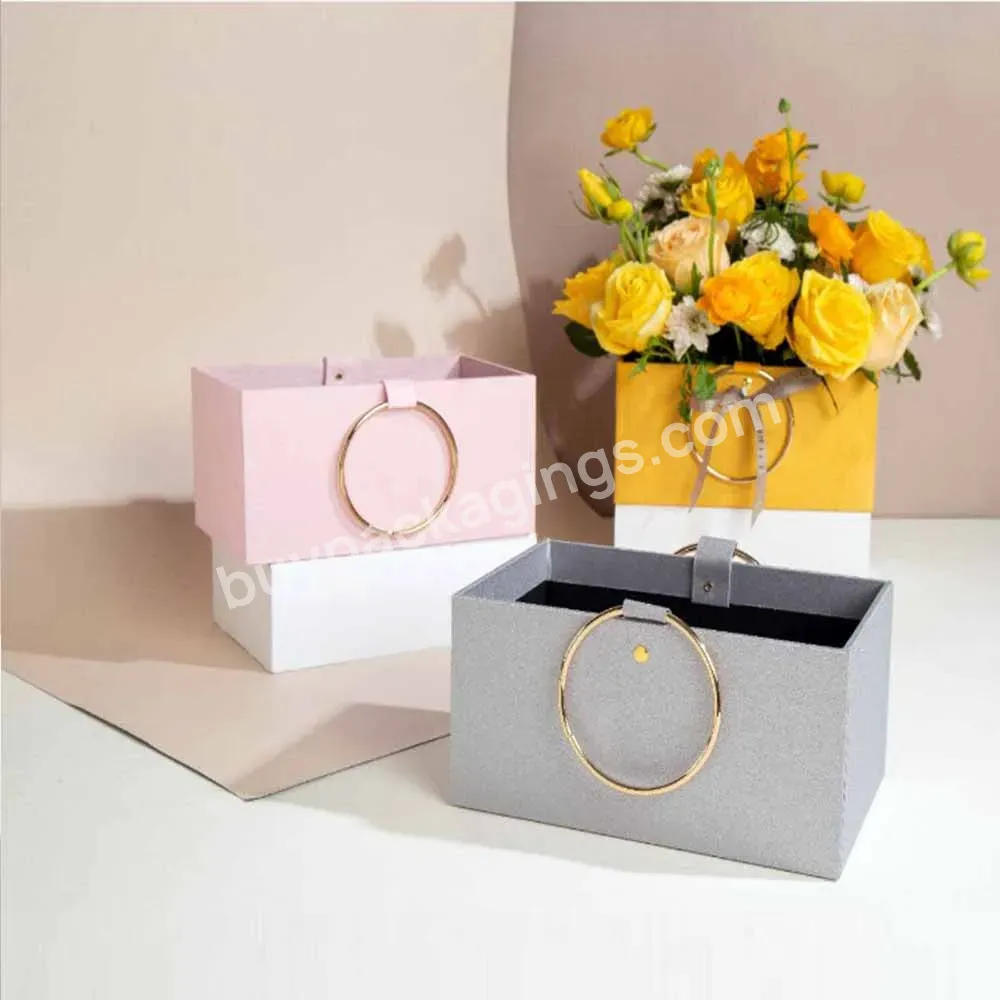 Customized Co-friendly Diy Rectangular Bouquet Packing Box Waterproof Hand Carry Flowers Packing Gift Box Flower Box