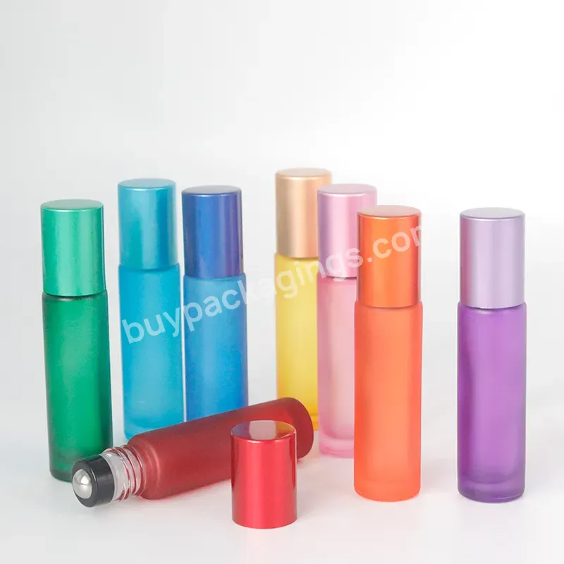 Customized Color Glass Empty Bottle For Cosmetic Oil Roll On Bottle With Steel Roller Ball And Screw Lid 10ml