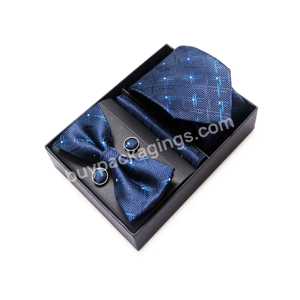 Customized Colors Holiday Gift Tie Pocket Squares Cufflink Set Necktie Box For Man Wedding Business