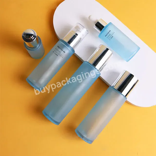 Customized Cosmetic Bottle Oem Sample Matt Blue Plastic Cosmetic Toner Lotion Bottle With Cap