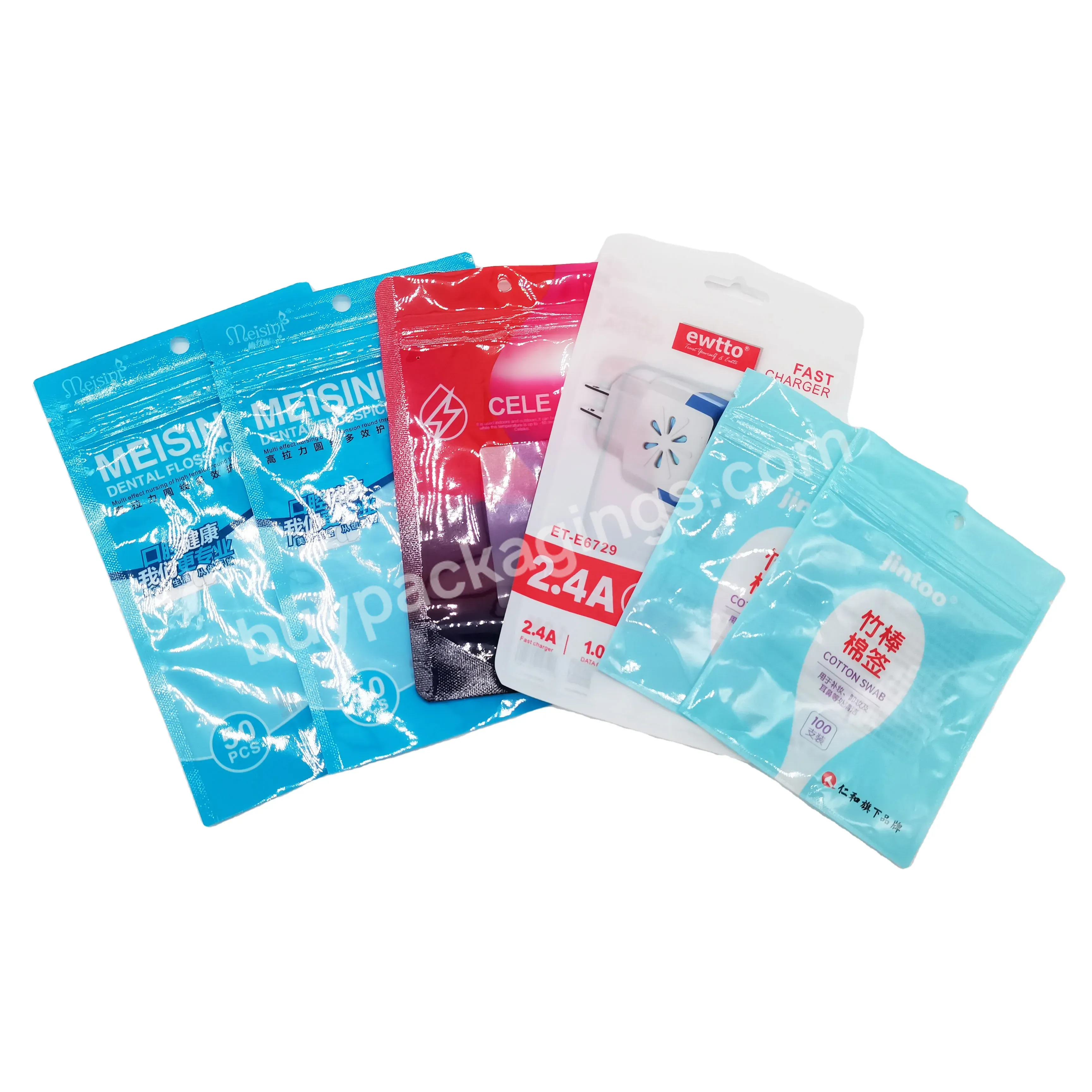 Customized Cotton Swab Floss Pick Three Sides Sealing Plastic Package 5 Gallon Mylar Bags Tear Notch Zipper Lock Glossy Printing