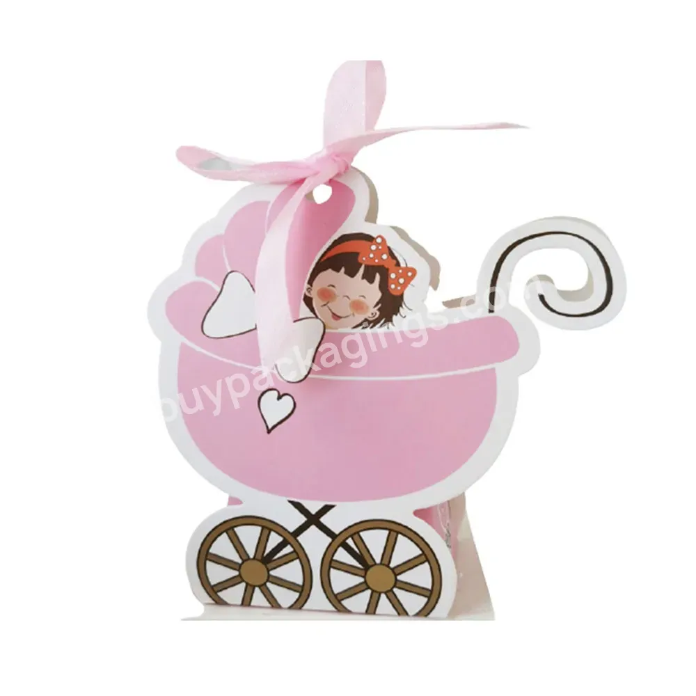 Customized Cut Stroller Candy Box Baby Carriage Favor Gift Box Baby Shower Bag With Ribbon For Birthday Party Favor Supplies