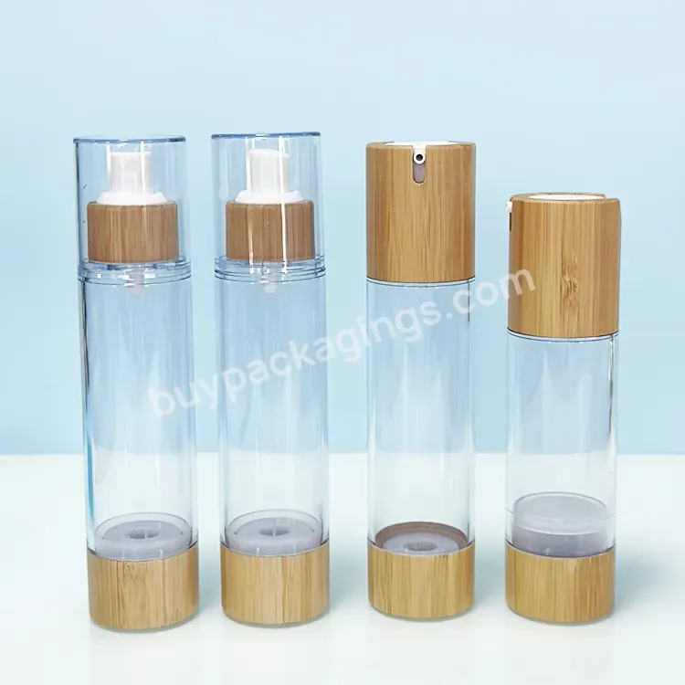 Customized Design Eco-friendly 5g 10g 15g Coated Sprayer Cream Bamboo Airless Lotion Bottles With Pump Glass Cosmetic Packaging