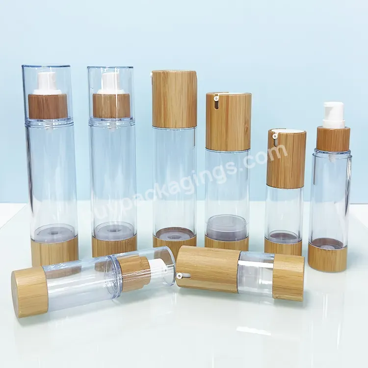 Customized Design Eco-friendly 5g 10g 15g Coated Sprayer Cream Bamboo Airless Lotion Bottles With Pump Glass Cosmetic Packaging