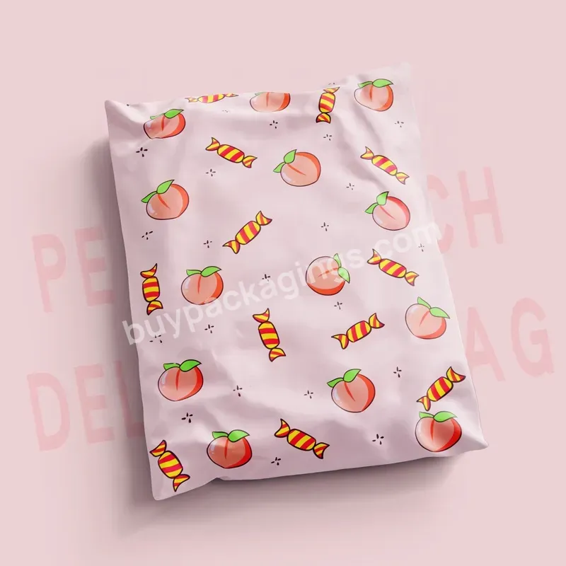 Customized Design Printed Plastic Bag Clothes Pink Cute Peach Fruit Package Bag Eco Friendly Packaging For Clothing