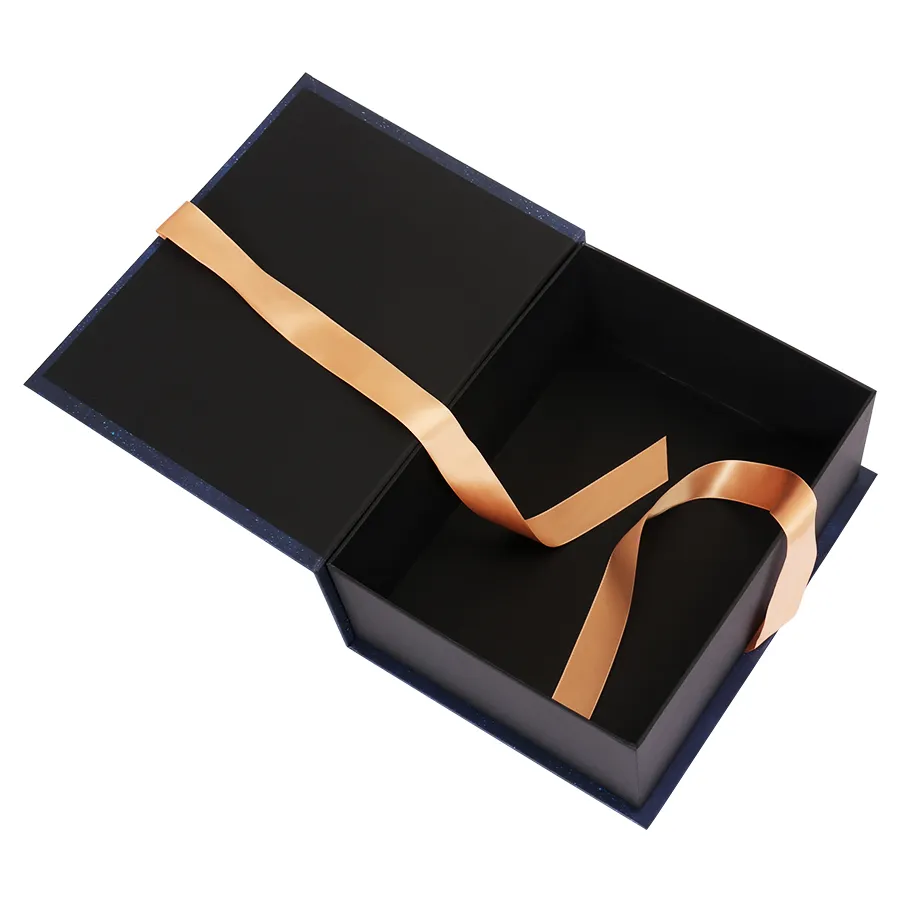 Customized design Yellow silk ribbon riband bowknot folded gift paper cardboard box