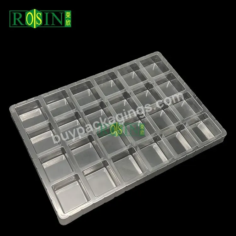 Customized Disposable 24 Compartment Transparent Rectangular Tray Blister Plastic Blister Chocolate Candy Cookies Packaging