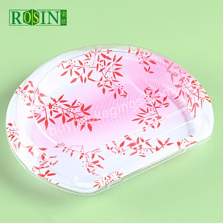 Customized Disposable Round Half Moon Shaped Plastic Reusable Sushi Tray Sushi Takeaway Packaging Box