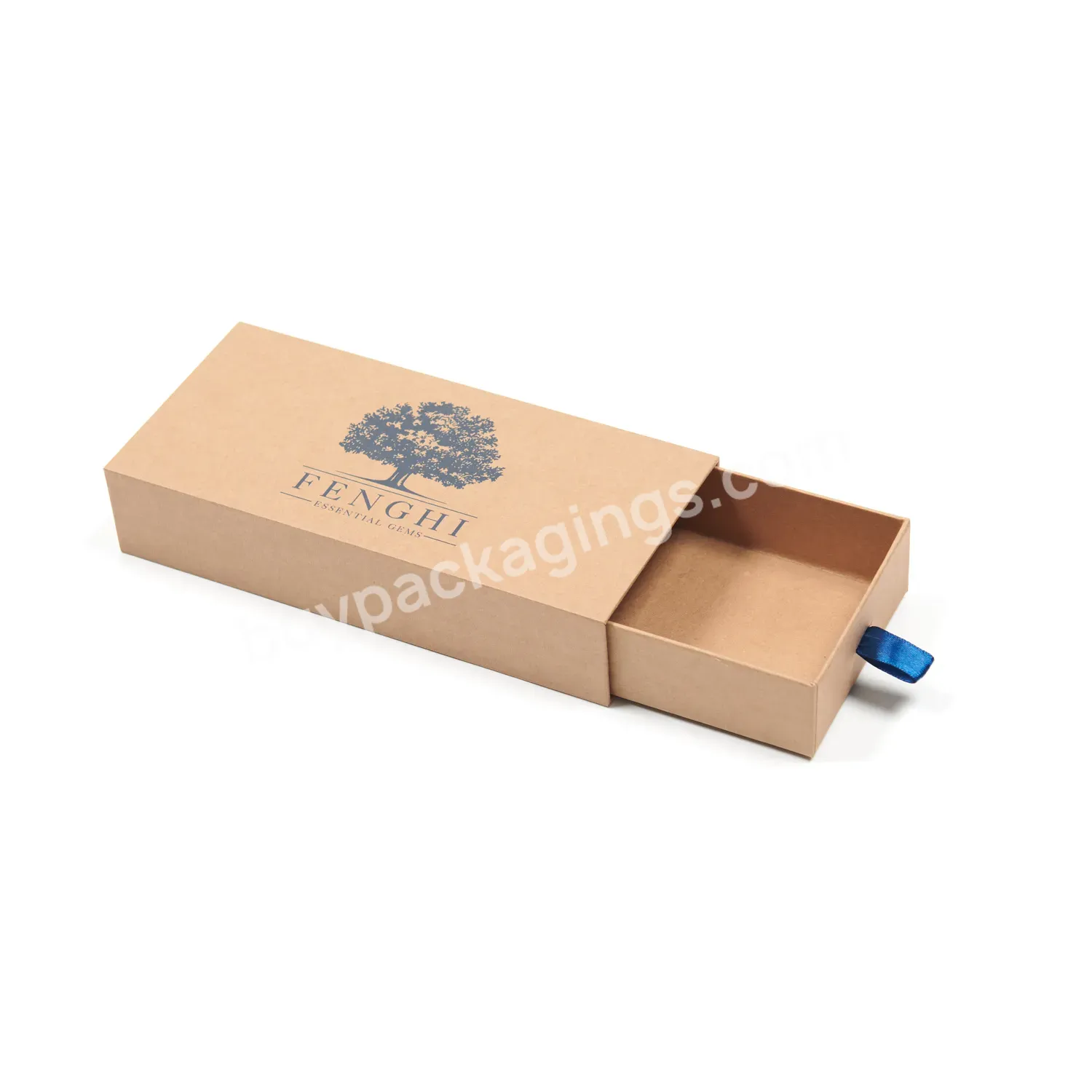 Customized Drawer Cardboard Printing Kraft Card Box Gift Sliding Drawer Paper Packaging Box With Ribbon