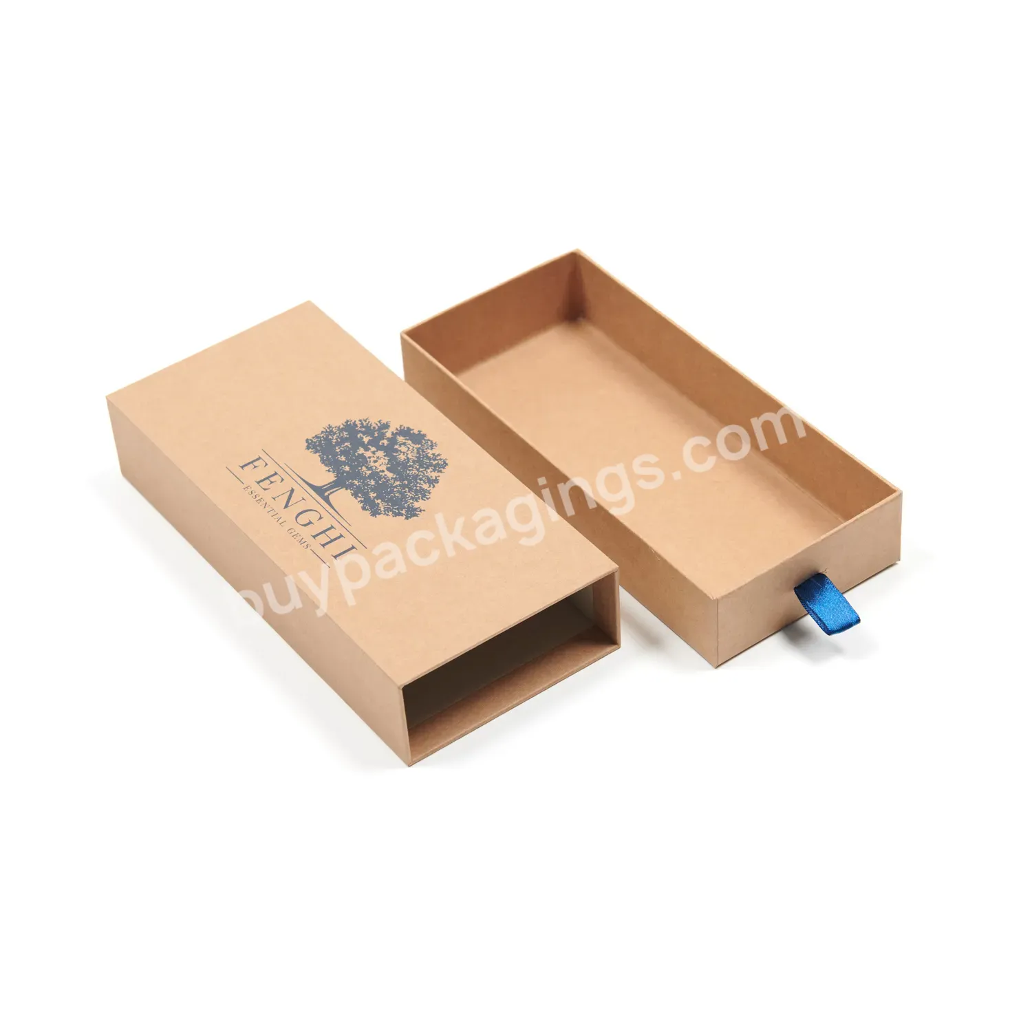 Customized Drawer Cardboard Printing Kraft Card Box Gift Sliding Drawer Paper Packaging Box With Ribbon