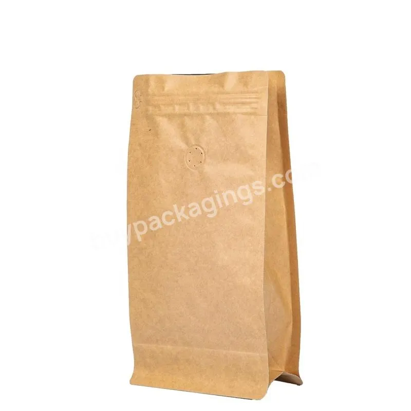 Customized Eco Biodegradable Kraft Paper Coffee Zip Packaging Bag With Valve Recyclable Reseal Flat Bottom Bag