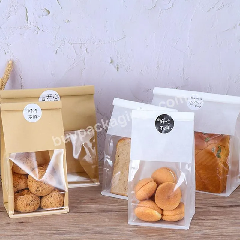 Customized Eco Donuts Leisure Food Bread French Toast Bag Sealed Stand Up Kraft Paper Toasted Bread Bag Transparent Tie
