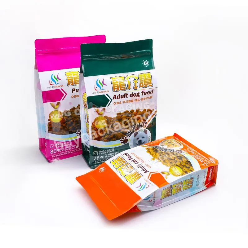 Customized Eco Friendly Fet Dog Food Packaging Bag Bottom Gusset Flat Bottom Pouch Plastic Laminated Foil Packaging Bag