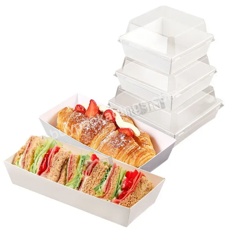 Customized Eco-friendly Kraft Paper Food Tray With Transparent Pet Lid For Takeaway Snacks Hamburg Paper Food Box Tray Packaging