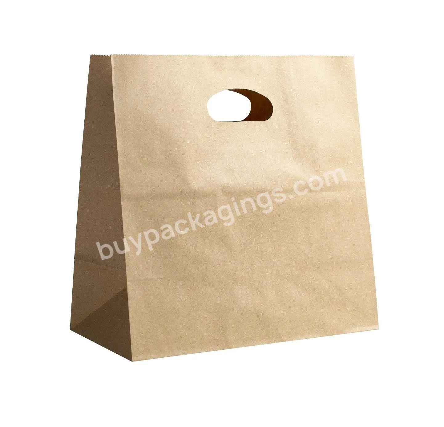 Customized Eco Friendly Large Printed Brown Kraft Paper Packaging Bags Food Takeaway Paper Bag With Die Cut Handle