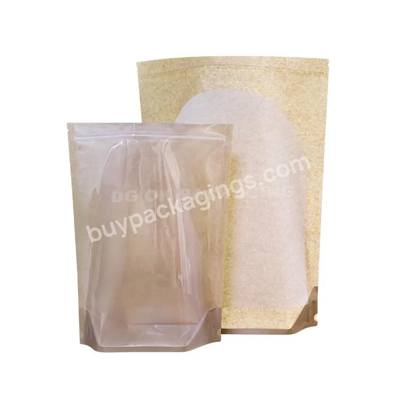 Customized Eco Single-sided Transparent Kraft Paper Window Bag Self-supporting Zipper Sealed Food Pe Bone Bag