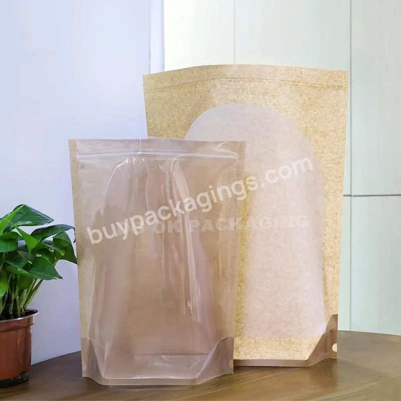 Customized Eco Single-sided Transparent Kraft Paper Window Bag Self-supporting Zipper Sealed Food Pe Bone Bag