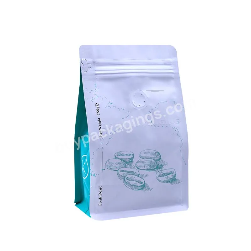 Customized Eco Zipper Biodegradable Composite Laminated Plastic Food Packaging Bag Coffee Bag With Valve Flat Bottom Pouch