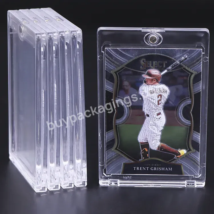 Customized Factory Manufacturer 180pt 360pt One-touch Magnet Card Holder Clear Card Display Case Trading Graded Sports Card Case