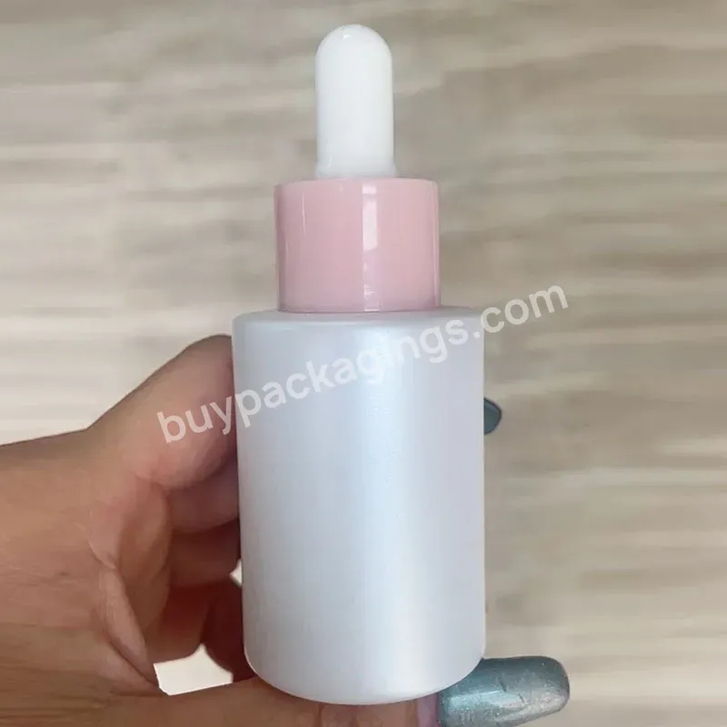 Customized Fancy Beauty 20ml 30ml 50ml 60ml 80ml Flat Shoulder Essential Oil Serum Pearl White Glass Dropper Bottle