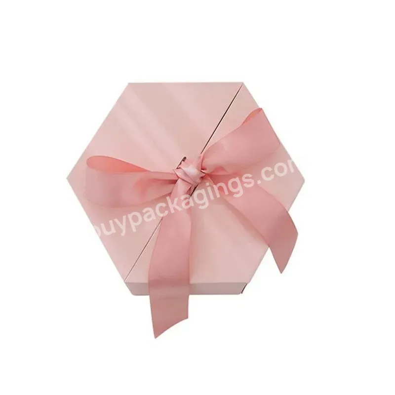 Customized Fashion Pink Gift Packing Box With Satin Ribbon For Christmas Eve Gifts