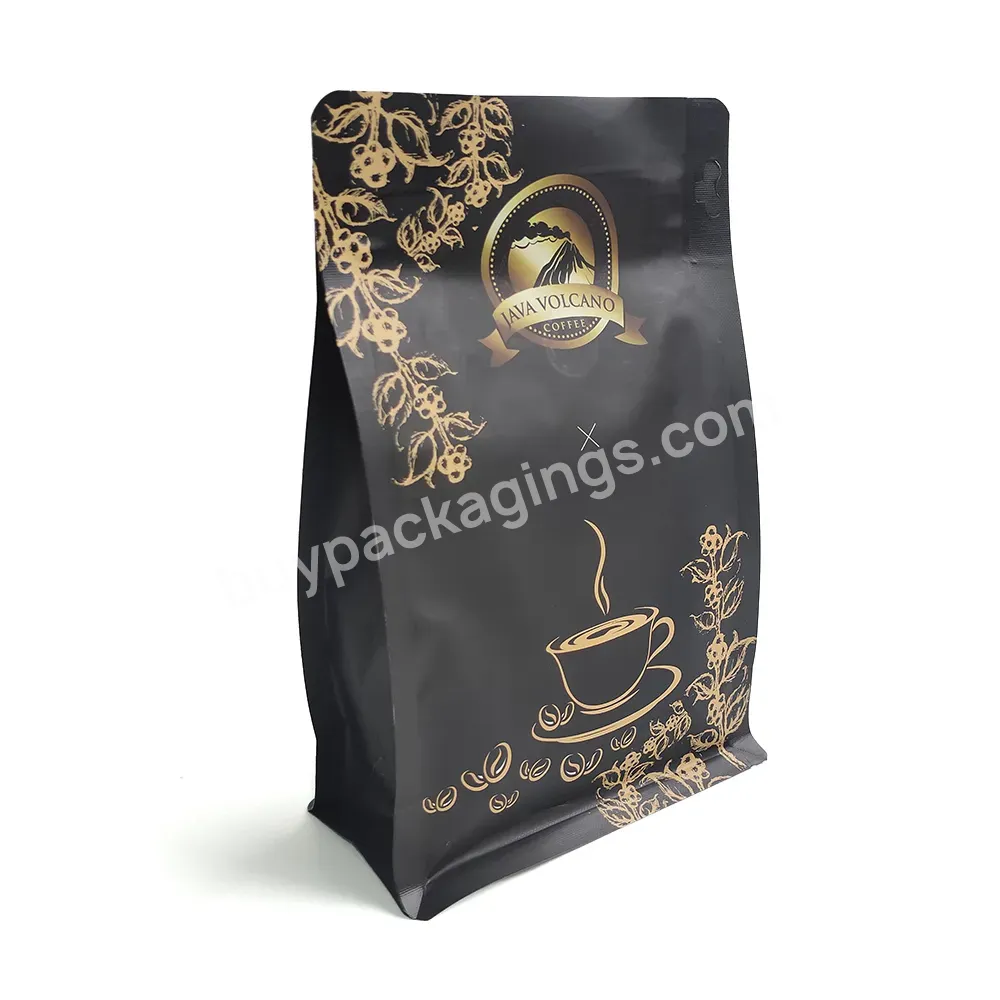 Customized Flat Bottom Coffee Zipper Bag 250g Matte Coffee Bean Packaging Bags With Valve
