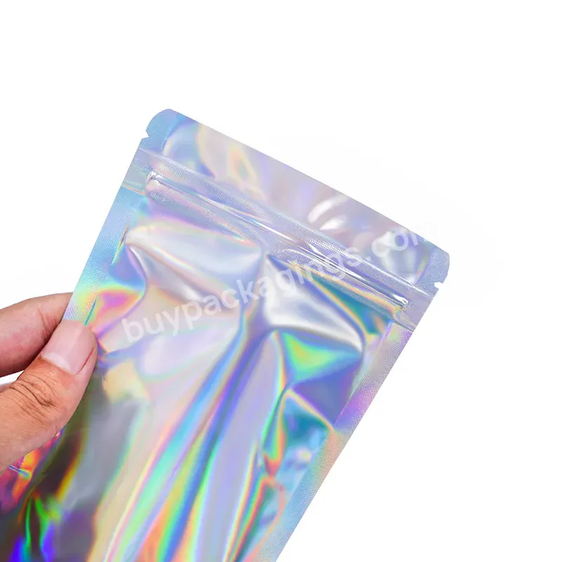 Customized Foil Mylar Smell Proof Reusable Ziplock Plastic Holographic Stand Up Pouch Food Packaging Bag