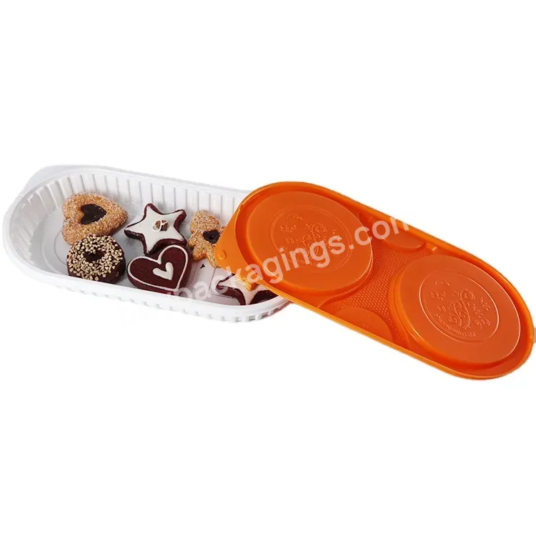 Customized Food Grade Plastic 2 Compartment Pet Round Biscuit Container With Lid