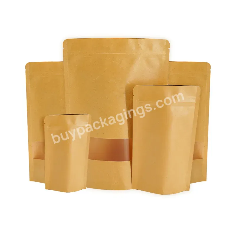 Customized Food Grade Zipper Bag Resealable 100% Biodegradable Kraft Stand Up Paper Food Pouch