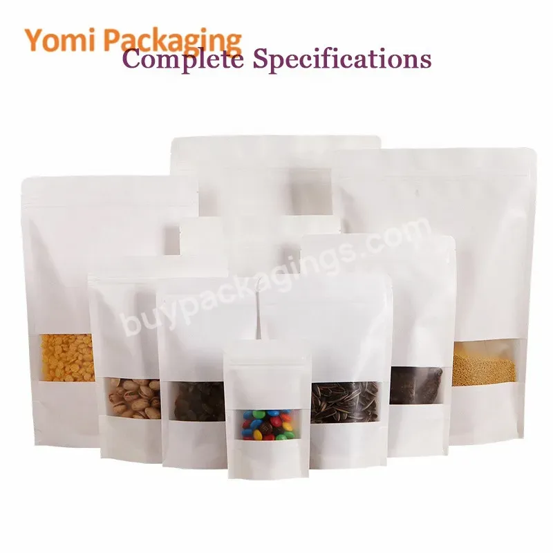 Customized Free Sample Custom Logo All Sizes Eco White Kraft Paper Stand Up Pouches Bags With Matte Window For Tea Nuts Coffee
