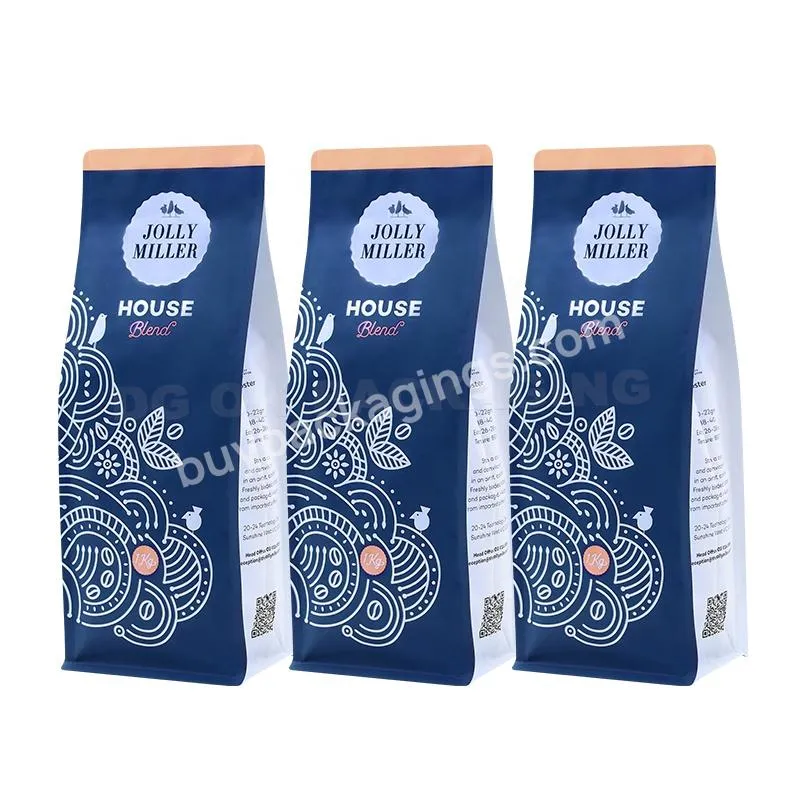 Customized Free Sample Resealable 1kg 500g 250g Flat Bottom Plastic Aluminum Foil Coffee Bag With Valve And Zipper