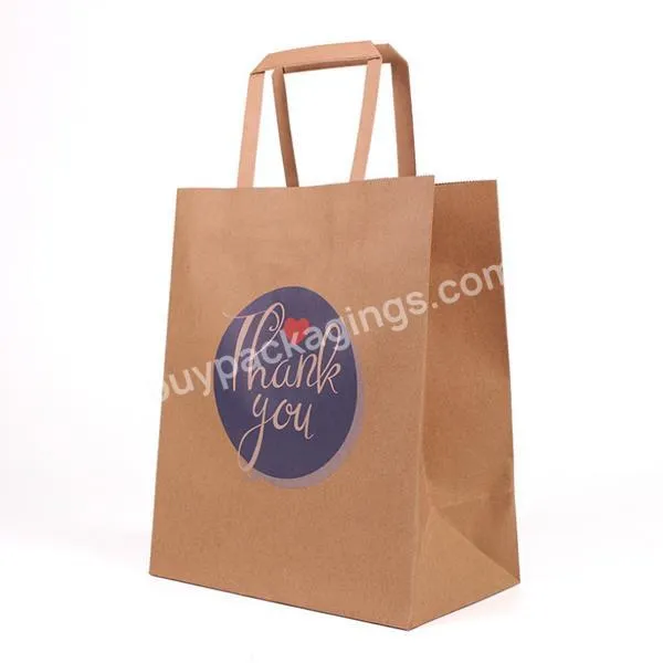 customized full color printed twist kraft paper bag brown shopping packaging flat handle kraft paper bag for clothing