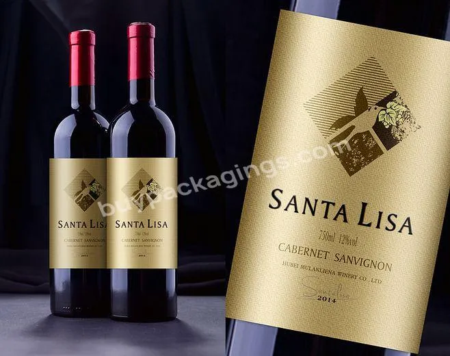 Customized Good Quality Recycle Paper Gold Foil Sticker Labels For Wine Glass Bottle