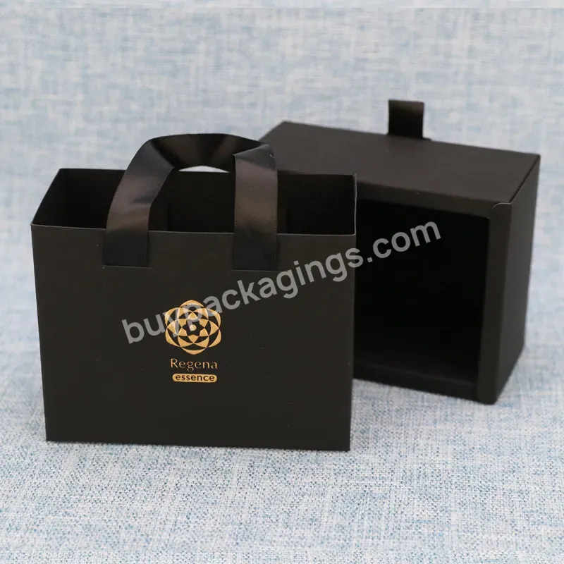 Customized High-quality Gift Box Cosmetic Packaging Box Pull-out Handbag Black Card Tactile Paper Box