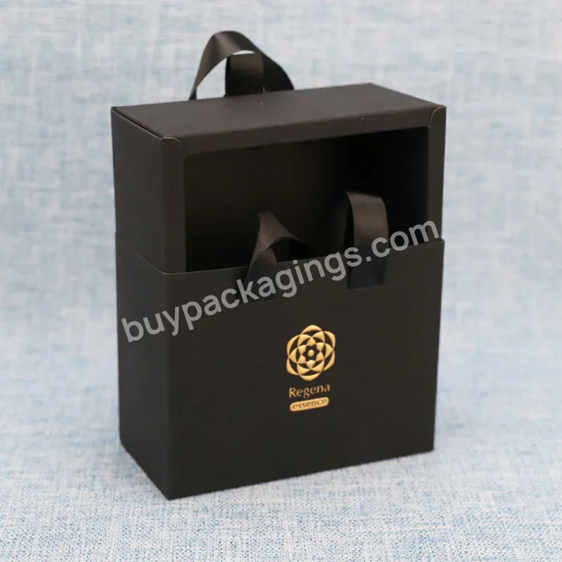 Customized High-quality Gift Box Cosmetic Packaging Box Pull-out Handbag Black Card Tactile Paper Box