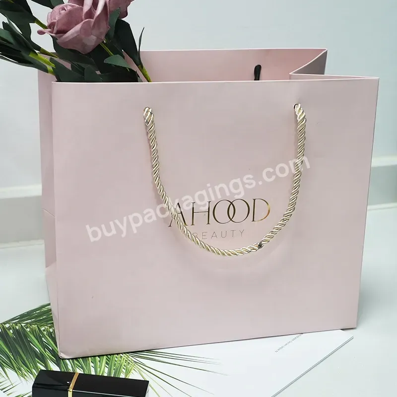 Customized High Quality Paper Shopping Packaging Art Paper Bag With Gold Foil Logo And Rope Handle