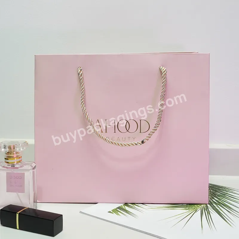Customized High Quality Paper Shopping Packaging Art Paper Bag With Gold Foil Logo And Rope Handle