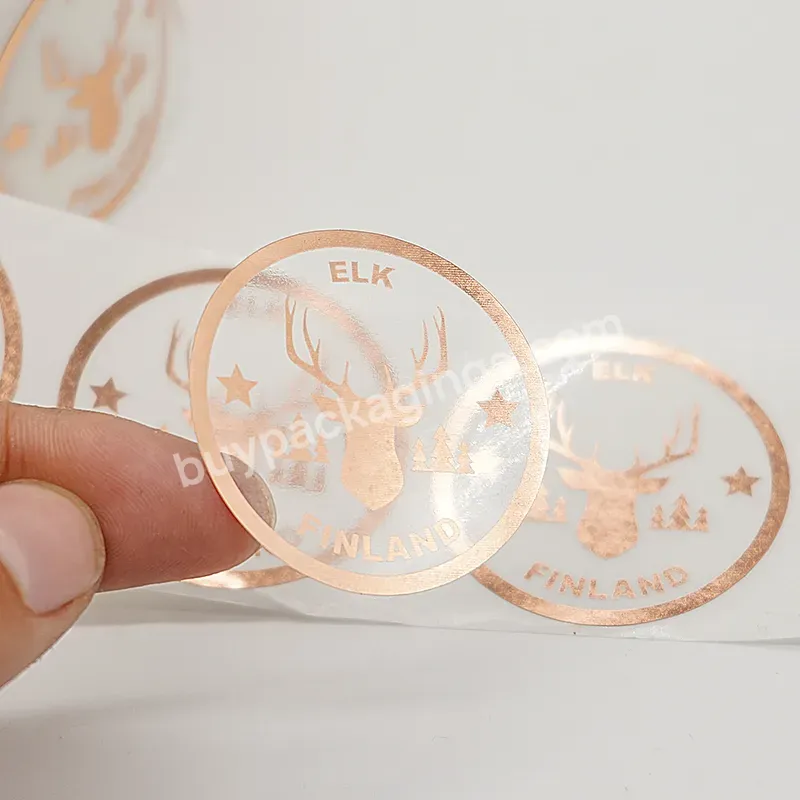 Customized High Quality Self Adhesive Paper Transparent Clear Rose Gold Shiny Vinyl Waterproof Product Logo Brand Label Sticker