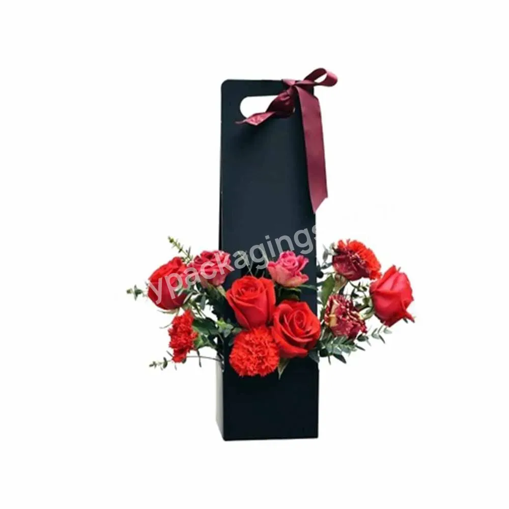 Customized Holiday Flower Art Class Diy Flower Packaging Materials Hollow Hand Carrying Bouquet Box Brown Kraft Paper Flower Box