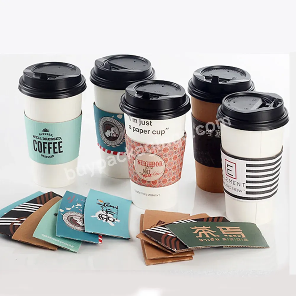 Customized Kraft Paper Coffee Cup Sleeves Coffee Sleeves Disposable Corrugated Hot Drink Holder For Paper Cups Insulation