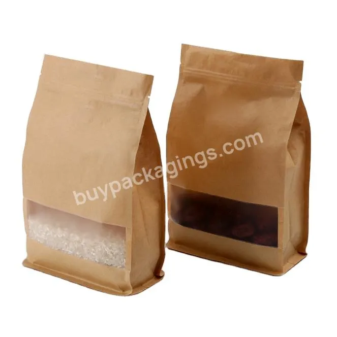 Customized Kraft Paper With Window Flat Bottom Bag Biodegradable And Recyclable Bottom Gusset Degradable Food Packaging Bag