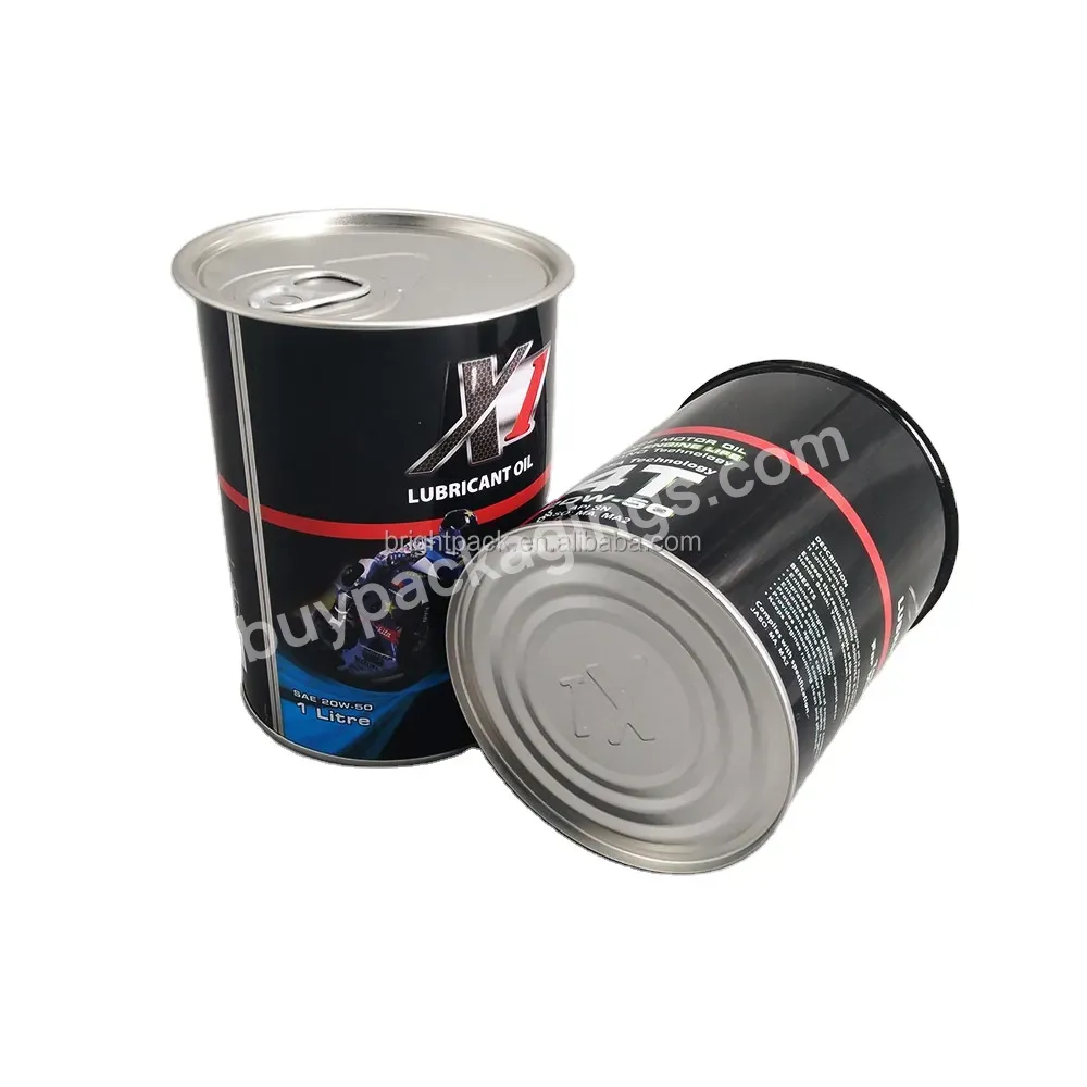 Customized Logo 1l 0.8l Empty Round Tin Can With Half Easy Open Lid For Motorcycle Oil