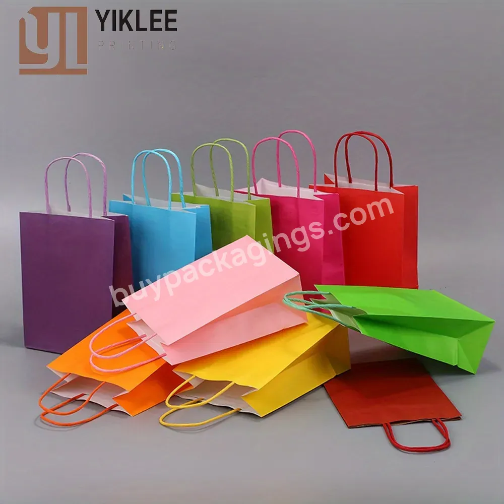Customized Logo Birthday Supplies Gift Candy Treat Bags Recyclable Kraft Paper Shopping Bag Custom Paper Gift Bag With Handles