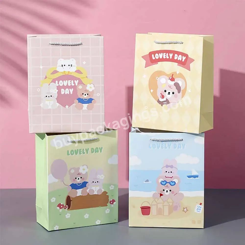 Customized Logo Cartoon Cute Animal White Card Gift Bags Handbag Clothing Shopping Bag Gift Wrapping Paper Bag
