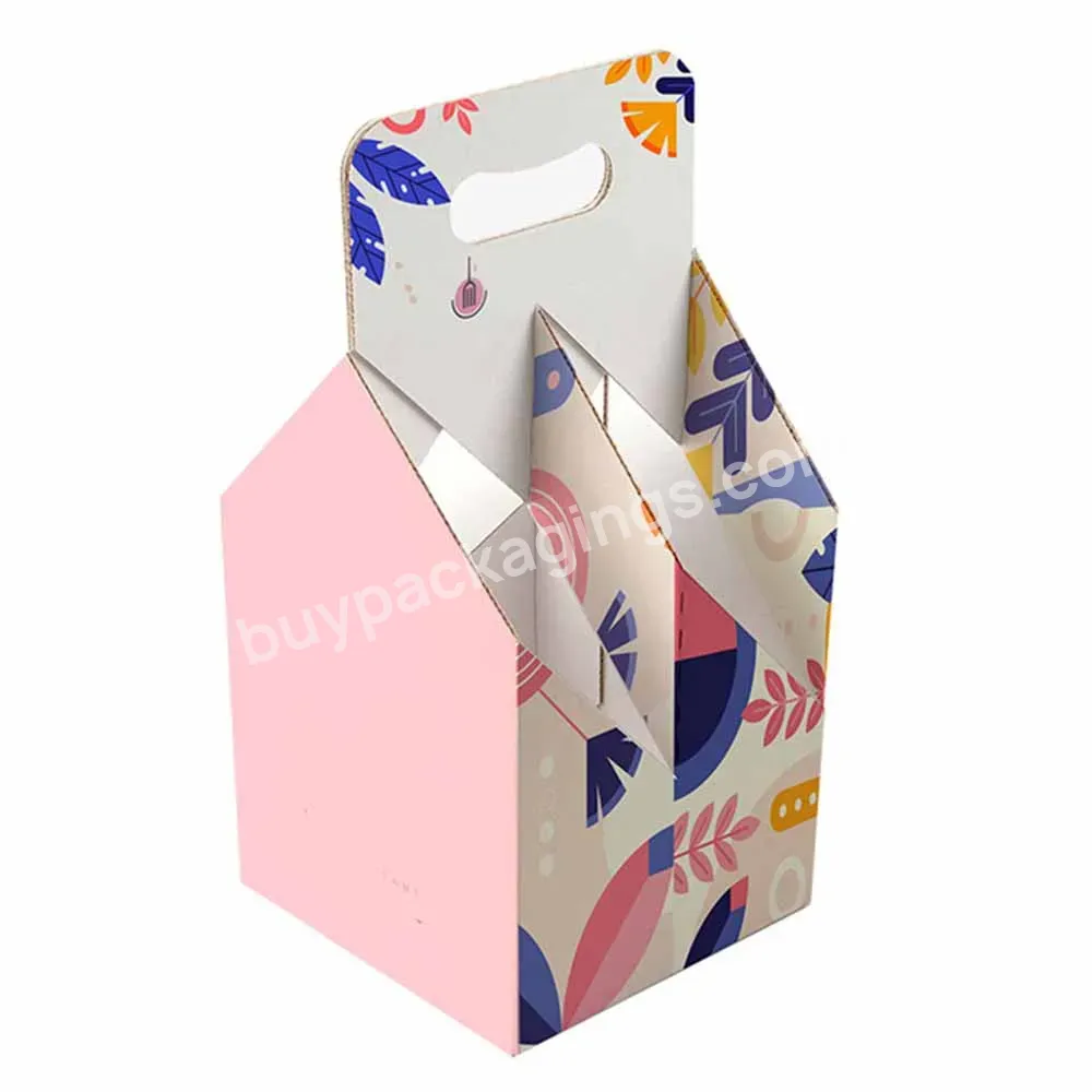 Customized Logo Coffee Cup Carrier Disposable Kraft 2 Or 4 Cup Drink Carrier With Handles Paperboard Cup Holder